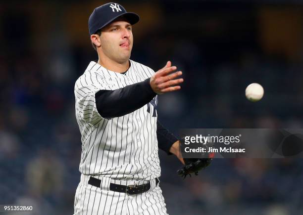 David Hale of the New York Yankees in action against the Minnesota Twins at Yankee Stadium on April 23, 2018 in the Bronx borough of New York City....