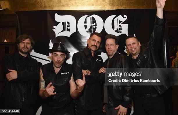 Mike Severino, Alex Valenti, Wass Stevens, Ricky Tepperberg and JJ Sansaverino of the band DOG attend The "Not Tonight Bro" video release at Goldbar...