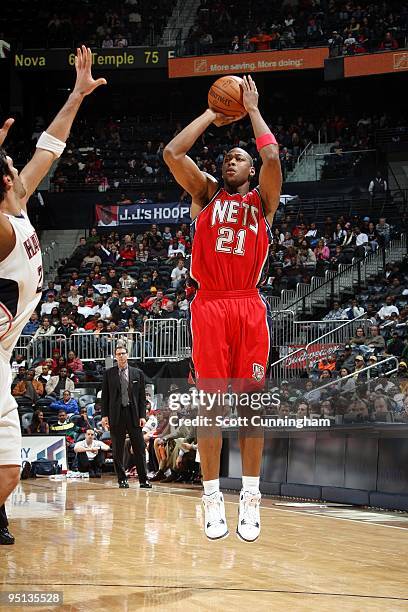 Bobby Simmons of the New Jersey Nets shoots a jump shot during the game against the Atlanta Hawks at Philips Arena on December 13, 2009 in Atlanta,...