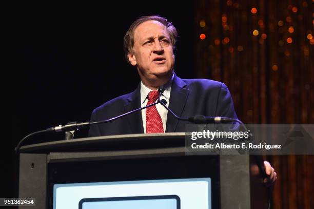 Chairman/CEO of AMC Entertainment Inc. Adam Aron speaks onstage during the 2018 Will Rogers Pioneer of the Year Dinner Honoring Tom Cruise at...