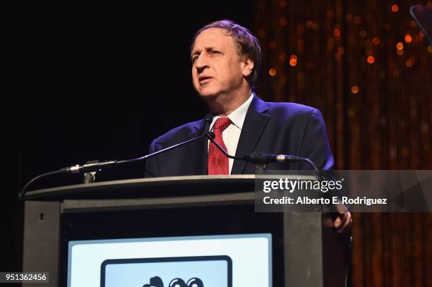 Chairman/CEO of AMC Entertainment Inc. Adam Aron speaks onstage during the 2018 Will Rogers Pioneer of the Year Dinner Honoring Tom Cruise at...