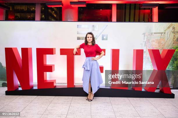 Actress Bianca Comparato poses during the premiere for Season 2 of the Netflix series 3% on April 25, 2018 in Sao Paulo, Brazil.