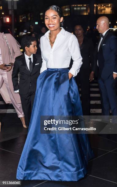 Actress Yara Shahidi is seen arriving to the Brooks Brothers Bicentennial Celebration at Jazz at Lincoln Center on April 25, 2018 in New York City.