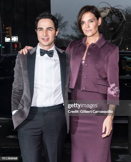 Fashion designer Zac Posen and actress Katie Holmes are seen arriving to the Brooks Brothers Bicentennial Celebration at Jazz at Lincoln Center on...