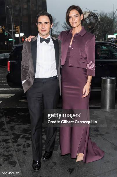 Fashion designer Zac Posen and actress Katie Holmes are seen arriving to the Brooks Brothers Bicentennial Celebration at Jazz at Lincoln Center on...