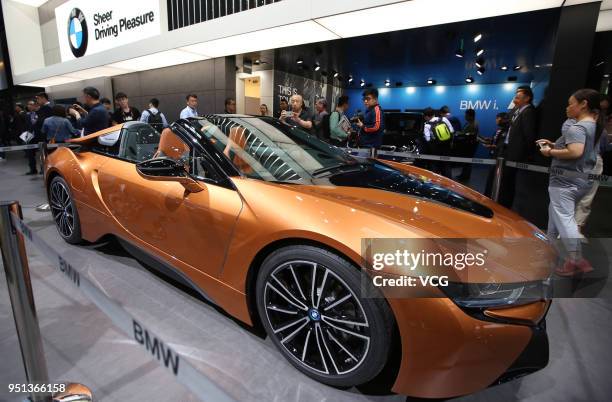 I8 Roadster Convertible is on display during the Auto China 2018 at China International Exhibition Center on April 25, 2018 in Beijing, China. Auto...