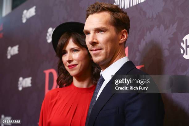 Benedict Cumberbatch and Sophie Hunter attends the premiere of Showtime's 'Patrick Melrose' at Linwood Dunn Theater on April 25, 2018 in Los Angeles,...