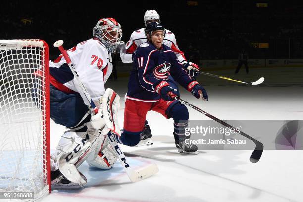 Matt Calvert of the Columbus Blue Jackets skates against the Washington Capitals in Game Six of the Eastern Conference First Round during the 2018...