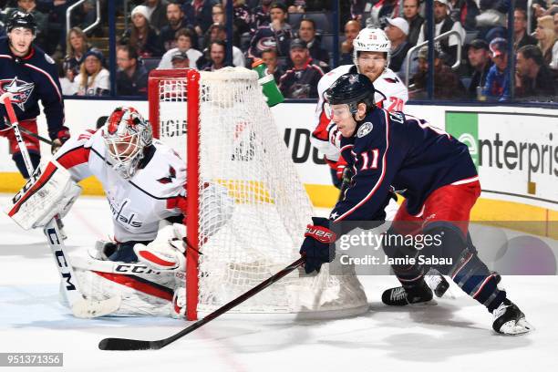 Matt Calvert of the Columbus Blue Jackets skates against the Washington Capitals in Game Six of the Eastern Conference First Round during the 2018...