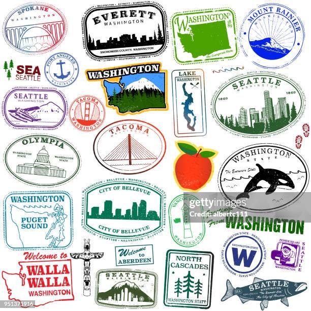 stockillustraties, clipart, cartoons en iconen met washington state reizen graphics - vancouver