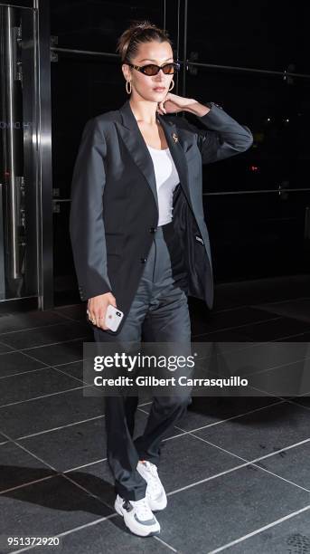 Model Bella Hadid is seen leaving the HBO documentary series premiere of 'Being Serena' at Time Warner Center on April 25, 2018 in New York City.