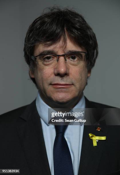 Catalan separatist leader Carles Puigdemont poses for a portrait session on April 26, 2018 in Berlin, Germany. Puigdemont is currently residing in...