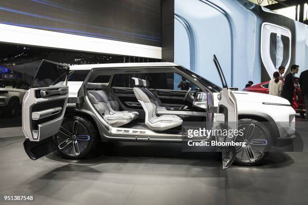 The interior of a Zhejiang Geely Holding Group Co. Concept Icon vehicle is seen at the Beijing International Automotive Exhibition in Beijing, China,...