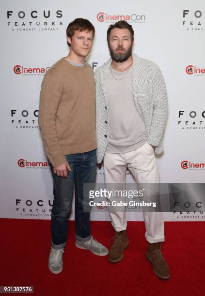 Actors Lucus Hedges and Joel Edgerton attend the CinemaCon 2018 - Focus Features Presentation at Caesars Palace during CinemaCon, the official...