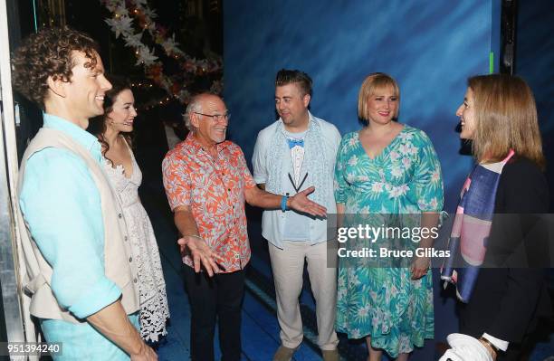 Paul Alexander Nolan, Alison Luff, Jimmy Buffett, Eric Petersen, Lisa Howard and Caroline Kennedy chat backstage at the hit new musical "Escape to...