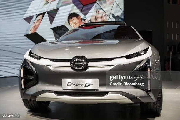 Guangzhou Automobile Group Co. Enverge electric concept vehicle stands on display at the Beijing International Automotive Exhibition in Beijing,...