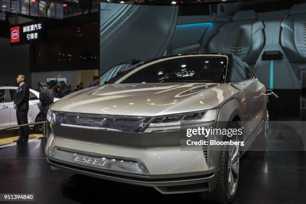 An BYD Co. E-SEED electric concept vehicle stands on display at the Beijing International Automotive Exhibition in Beijing, China, on Thursday, April...