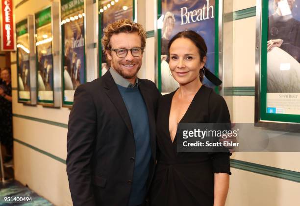 Simon Baker and Rebecca Rigg attend the Breath Sydney Red Carpet Premiere at The Ritz Cinema on April 26, 2018 in Sydney, Australia.