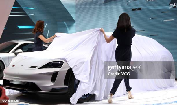 Porsche Mission E Cross Turismo is unveiled during the Auto China 2018 at China International Exhibition Center on April 25, 2018 in Beijing, China....