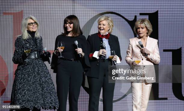 Actresses Diane Keaton, Mary Steenburgen, Candice Bergen and Jane Fonda speak during the CinemaCon 2018 Paramount Pictures Presentation Highlighting...