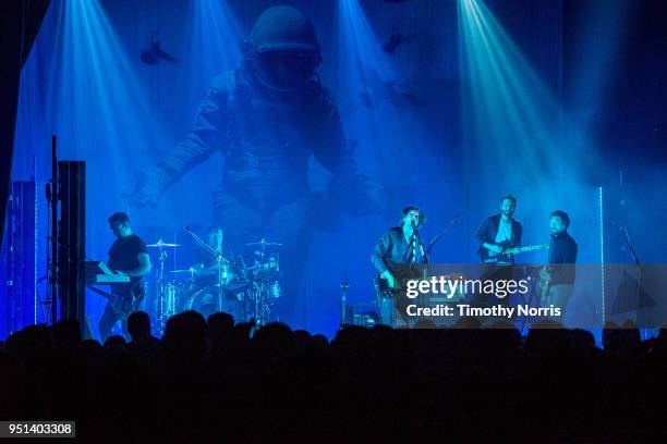 Paul Wilson, Jonny Quinn, Gary Lightbody, Johnny McDaid and Nathan Connolly of Snow Patrol perform at The Fonda Theatre on April 25, 2018 in Los...