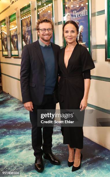 Simon Baker and Rebecca Rigg attend the Breath Sydney Red Carpet Premiere at The Ritz Cinema on April 26, 2018 in Sydney, Australia.