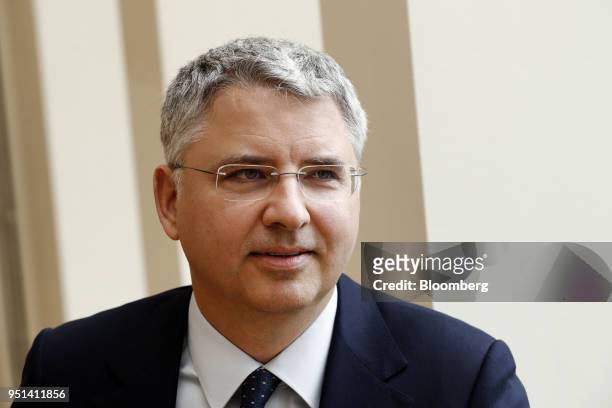 Severin Schwan, chief executive officer Roche Holding AG, speaks during a Bloomberg Television interview in Basel, Switzerland, on Thursday, April...