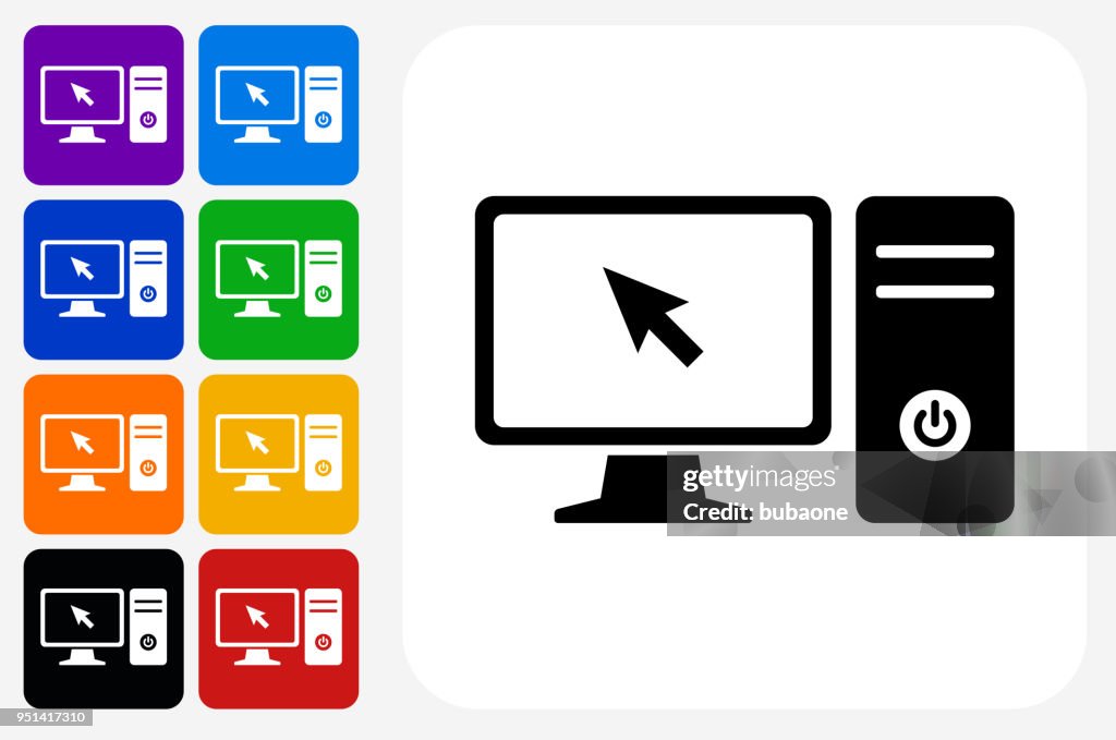 Computer Desktop Icon Square Button Set