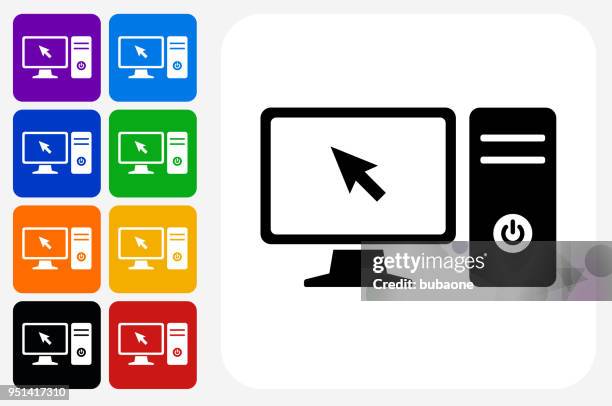 computer desktop icon square button set - multiple computer screens white background stock illustrations