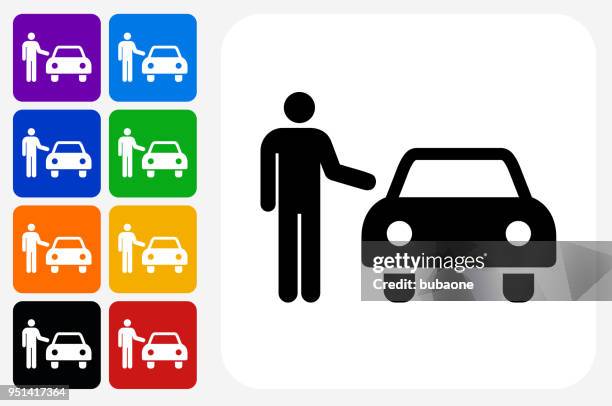 stockillustraties, clipart, cartoons en iconen met valet parking auto pictogram square knop set - parking valet