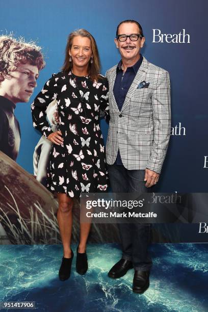 Kirk Pengilly and Layne Beachley attend the Breath Sydney Red Carpet Premiere at The Ritz Cinema on April 26, 2018 in Sydney, Australia.