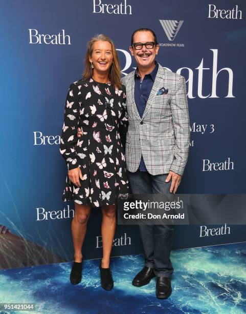 Layne Beachley and Kirk Pengilly attend the Breath Sydney Red Carpet Premiere at The Ritz Cinema on April 26, 2018 in Sydney, Australia.
