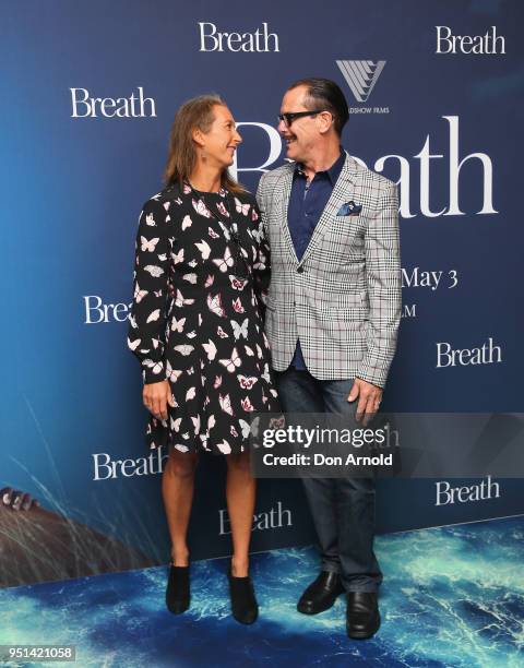 Layne Beachley and Kirk Pengilly attend the Breath Sydney Red Carpet Premiere at The Ritz Cinema on April 26, 2018 in Sydney, Australia.