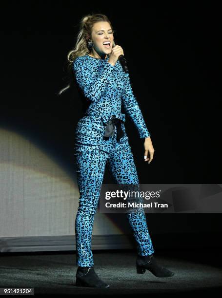 Rachel Platten performs onstage during the 2018 CinemaCon - Paramount Pictures special summer presentation held at The Colosseum at Caesars Palace on...