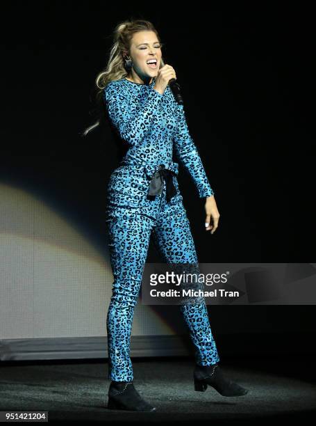Rachel Platten performs onstage during the 2018 CinemaCon - Paramount Pictures special summer presentation held at The Colosseum at Caesars Palace on...