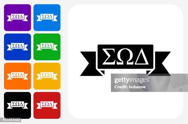 fraternity ribbon icon square button set - sorority stock illustrations