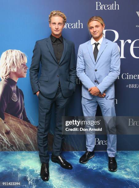 Samson Coulter and Ben Spence attend the Breath Sydney Red Carpet Premiere at The Ritz Cinema on April 26, 2018 in Sydney, Australia.