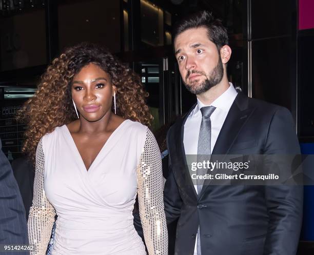 Professional tennis player Serena Williams and Co-Founder of Reddit Alexis Ohanian are seen leaving the HBO documentary series premiere of 'Being...