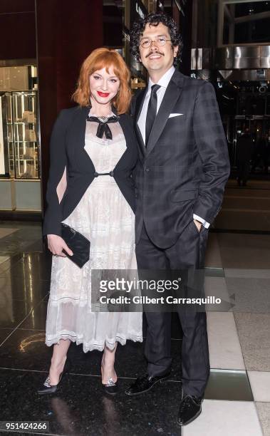 Actors Christina Hendricks and Geoffrey Arend are seen arriving to the Brooks Brothers Bicentennial Celebration at Jazz at Lincoln Center on April...