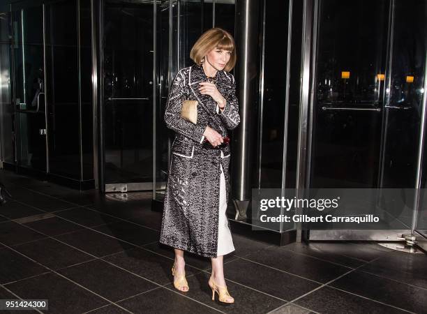 Anna Wintour is seen leaving the HBO documentary series premiere of 'Being Serena' at Time Warner Center on April 25, 2018 in New York City.