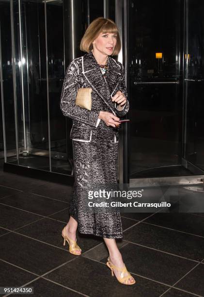 Anna Wintour is seen leaving the HBO documentary series premiere of 'Being Serena' at Time Warner Center on April 25, 2018 in New York City.