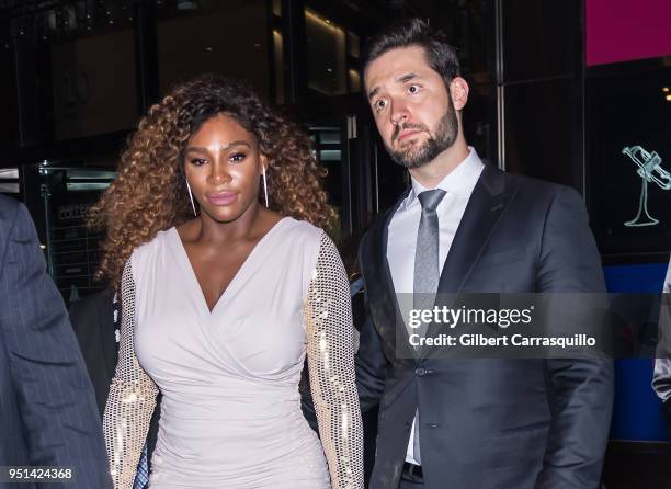 Professional tennis player Serena Williams and Co-Founder of Reddit Alexis Ohanian are seen leaving the HBO documentary series premiere of 'Being...