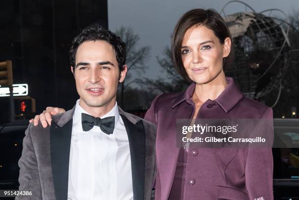 Fashion designer Zac Posen and actress Katie Holmes are seen arriving to the Brooks Brothers Bicentennial Celebration at Jazz at Lincoln Center on...