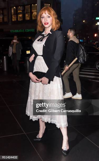 Actress Christina Hendricks is seen arriving to the Brooks Brothers Bicentennial Celebration at Jazz at Lincoln Center on April 25, 2018 in New York...