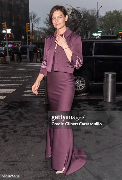 Actress Katie Holmes is seen arriving to the Brooks Brothers Bicentennial Celebration at Jazz at Lincoln Center on April 25, 2018 in New York City.