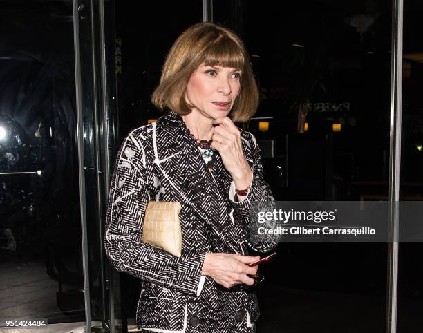 Anna Wintour is seen leaving the HBO documentary series premiere of 'Being Serena' at Time Warner Center on April 25, 2018 in New York City.