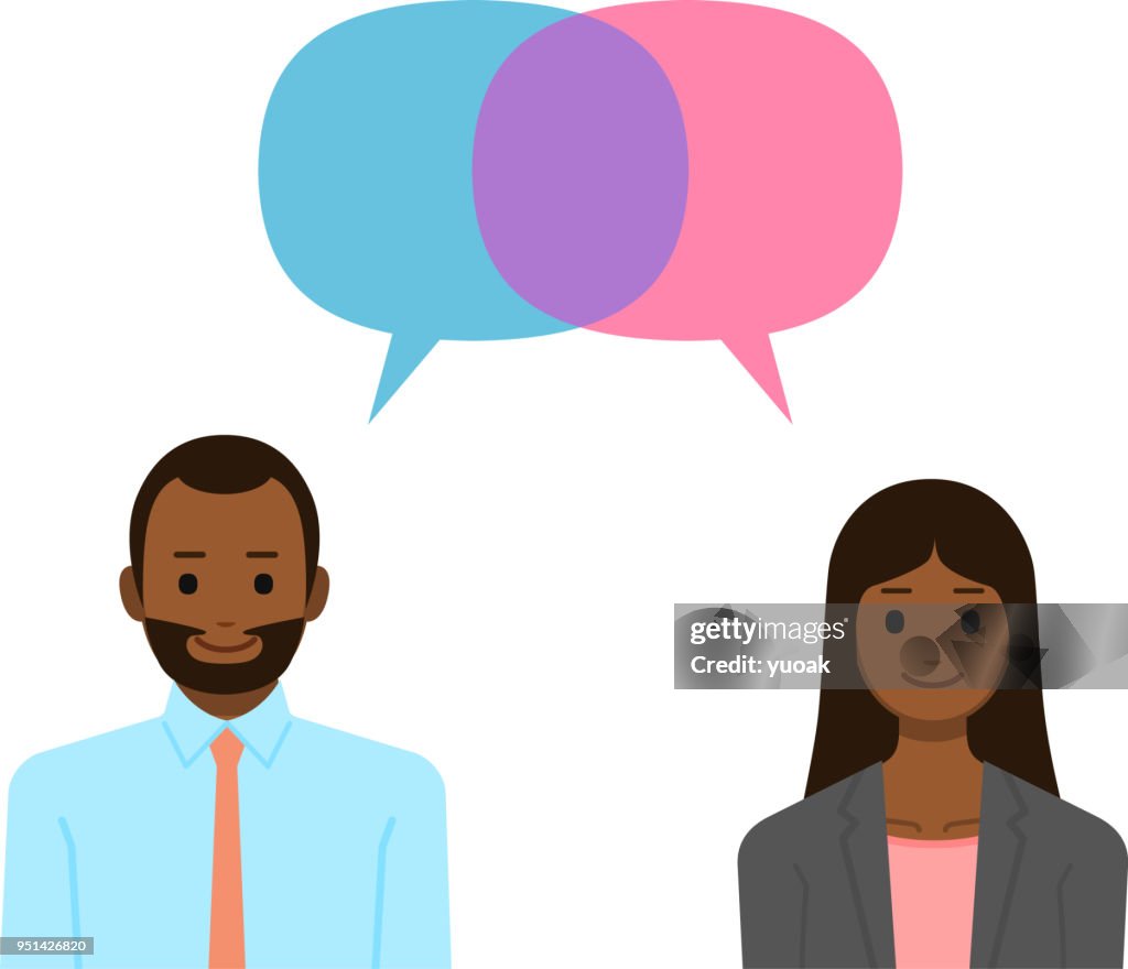 Homme et femme avec les bulles de discours