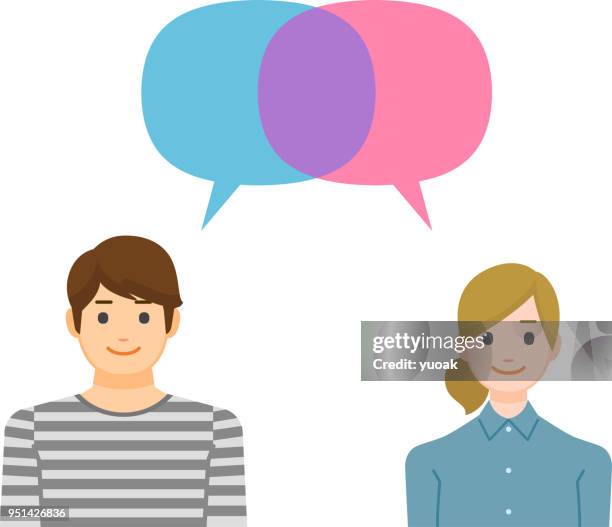 man and woman with speech bubbles - hispanic man talking stock illustrations