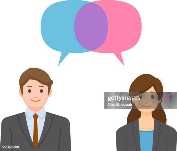 man and woman with speech bubbles - hispanic man talking stock illustrations