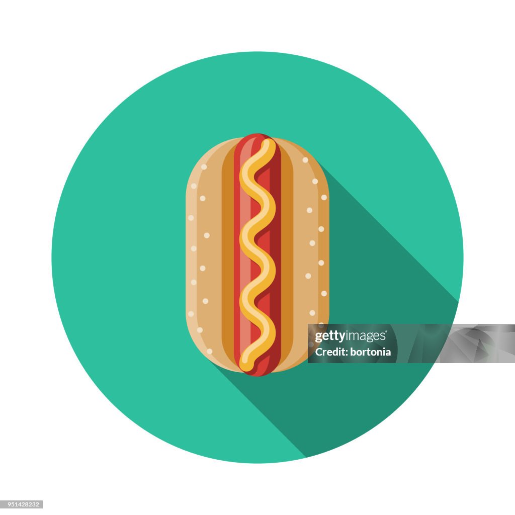 Hot Dog Flat Design Carnival Icon with Side Shadow